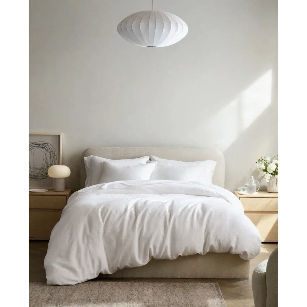 Quince European Linen Duvet Cover SET w/ Shams Full |Queen Size White $194 Retai